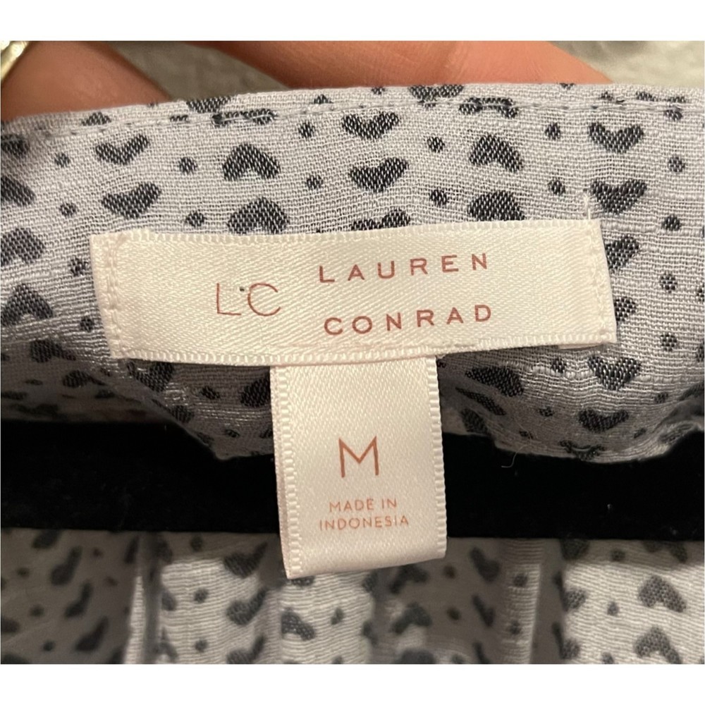 LC LAUREN CONRAD Square Neck Balloon Sleeve Hearts Blouse - Picture 2 of 4